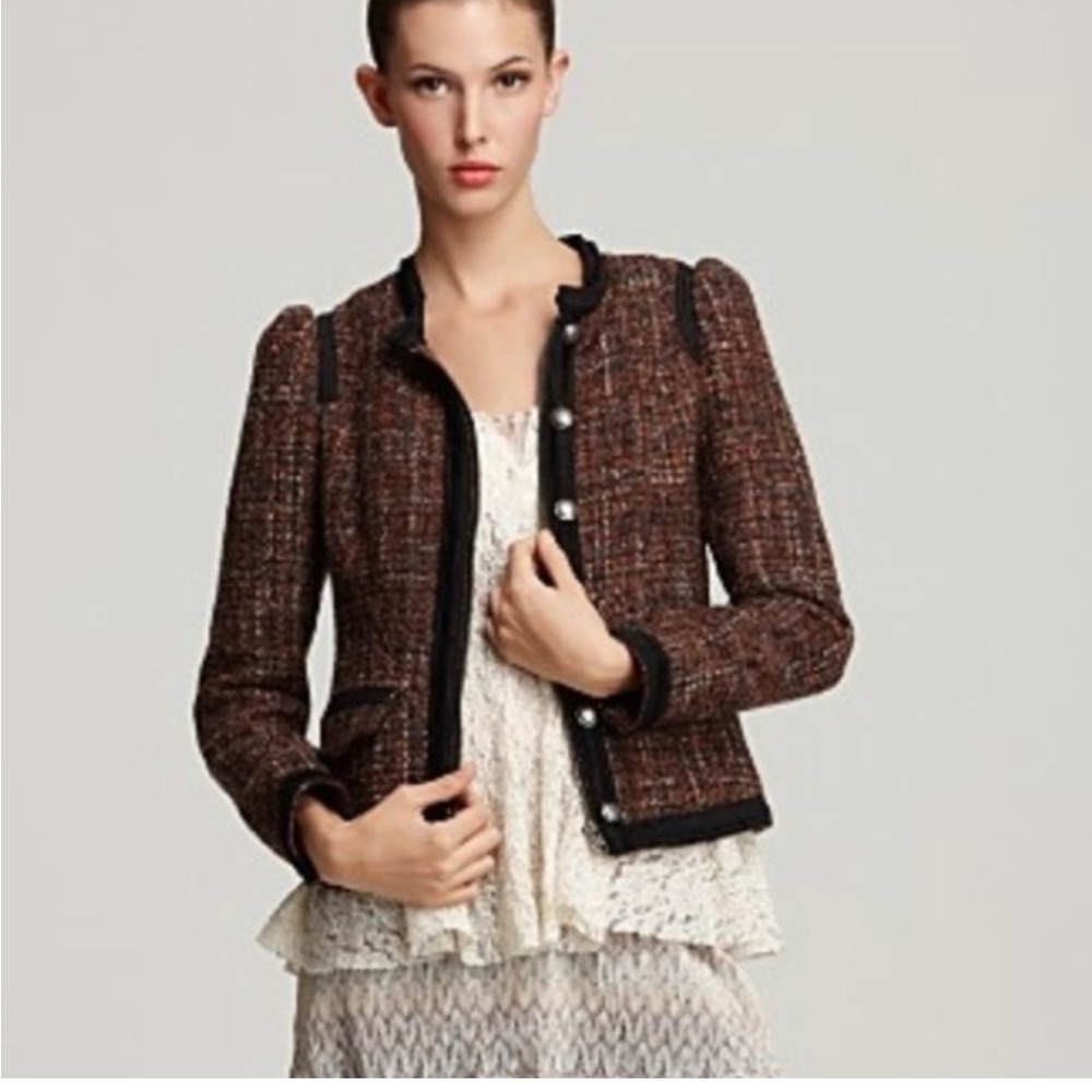 Free People “Coco” Vintage Tweed Wool Fitted Lined Jacket Sz 2